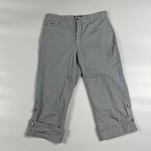 FDJ Capri Jeans Women's Size 8 White Black Denim Pinstripe Stretch Curvy Cuffed